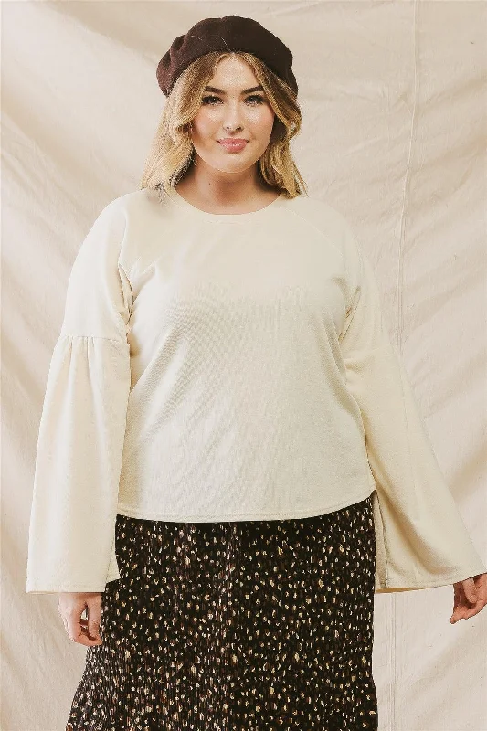 Junior Plus Cream Round Neck Long Sleeve Relax Top /3-2-1