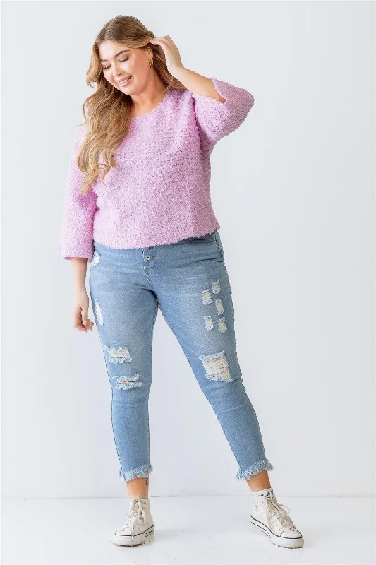 Junior Plus Size Heavy Textured Knit Long Sleeve Top