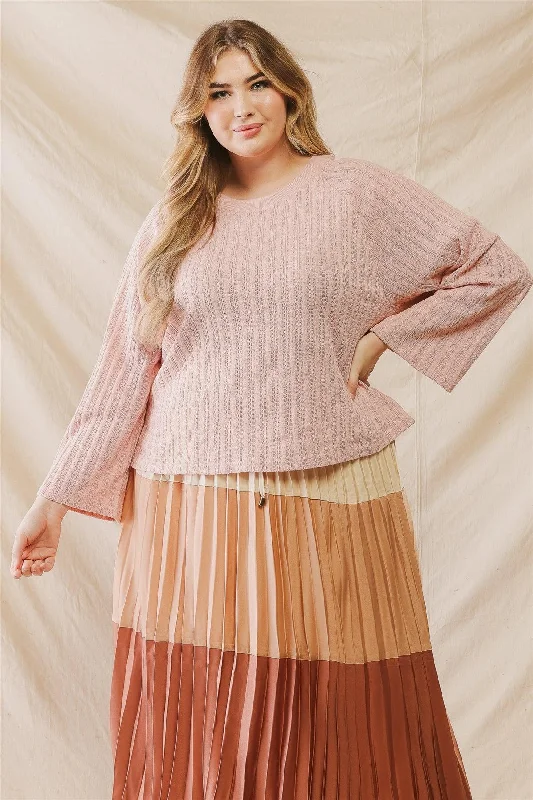 Junior Plus Blush Knit Long Sleeve Top /3-2-1