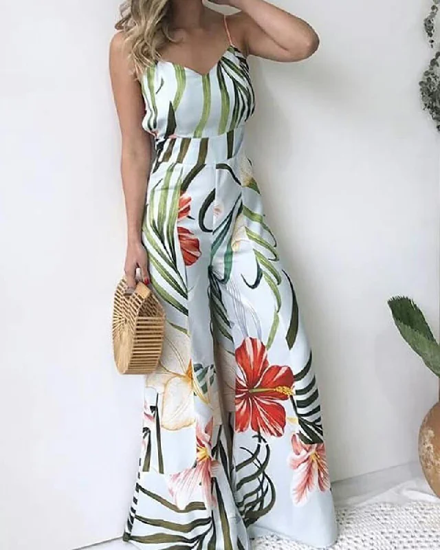 Sling print wide-leg bodysuit